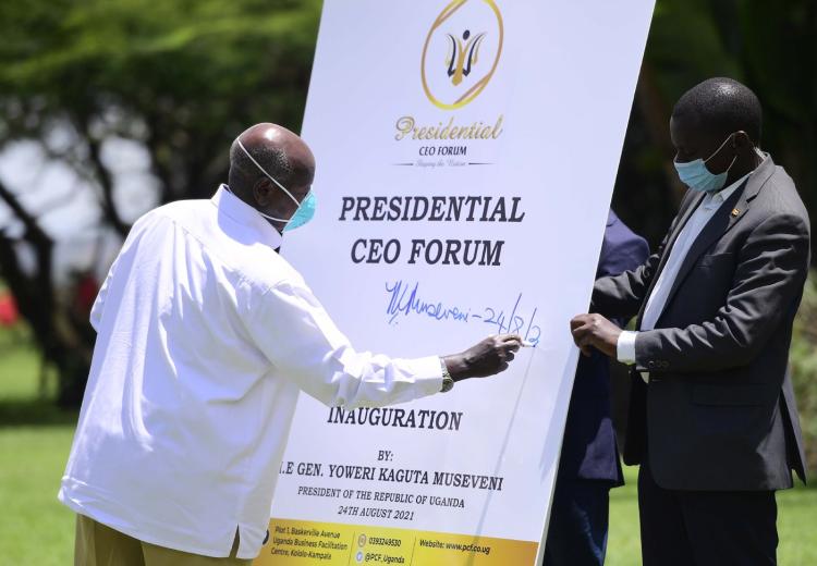 H.E President Yoweri Museveni inaugurating the Presidential CEO Forum (PCF) on 24th August 2021