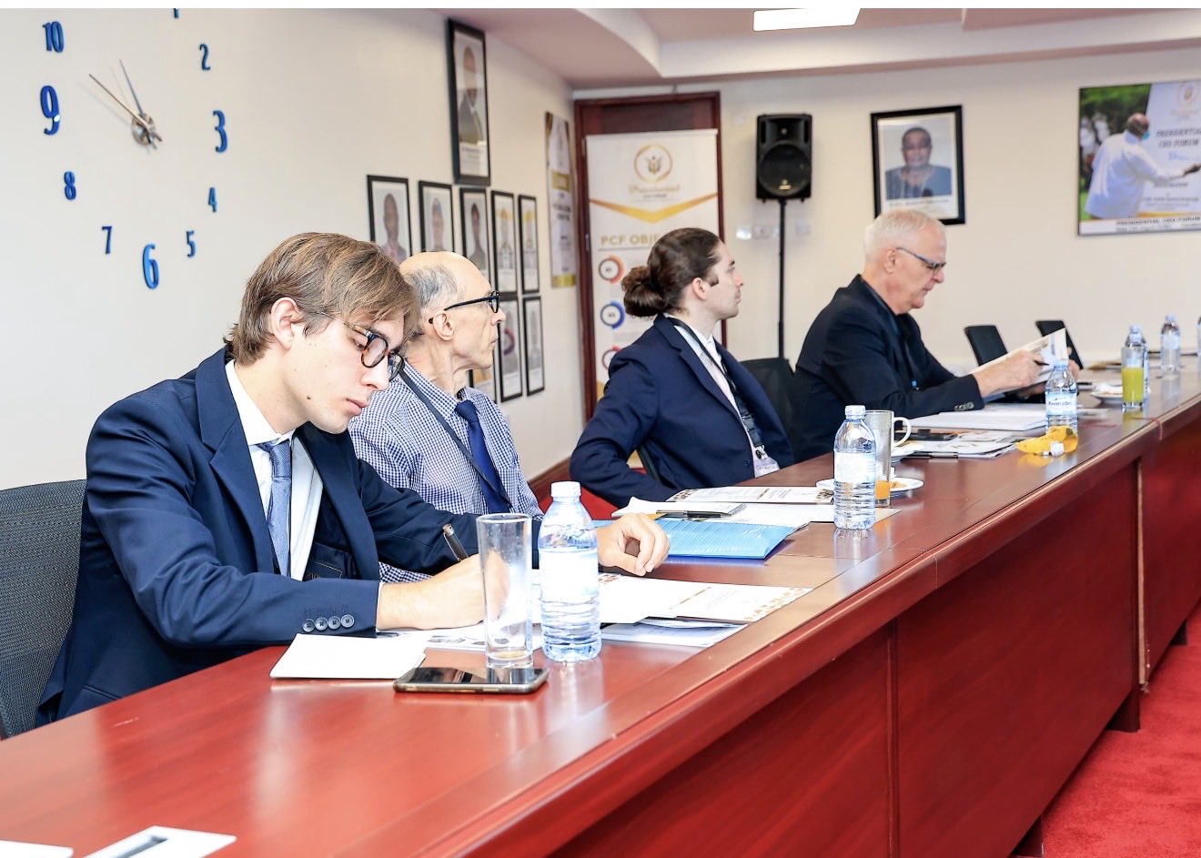From left to right: a representative from the French Embassy; H.E. Vladlen Semivolos, Ambassador of the Russian Federation to Uganda; Presidential CEO Forum Board Members; and representatives from the European Union positioned on the right, captured during the Development Partners Breakfast Engagement hosted by the Presidential CEO Forum.
