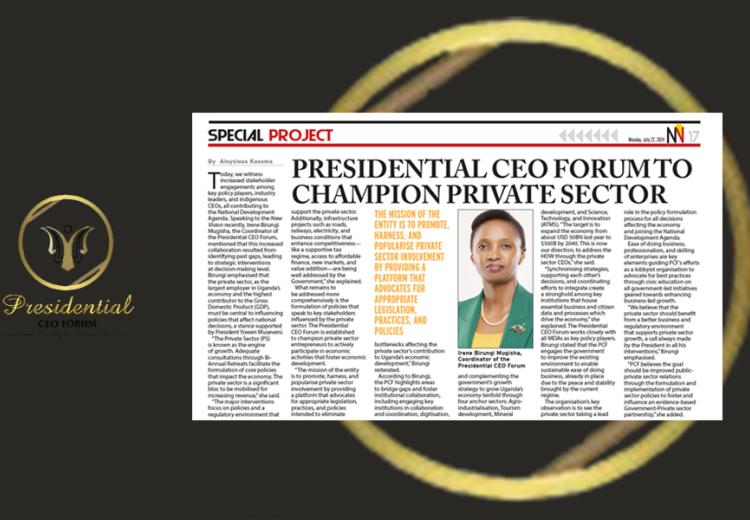 PRESIDENTIAL CEO FORUM TO CHAMPION PRIVATE SECTOR